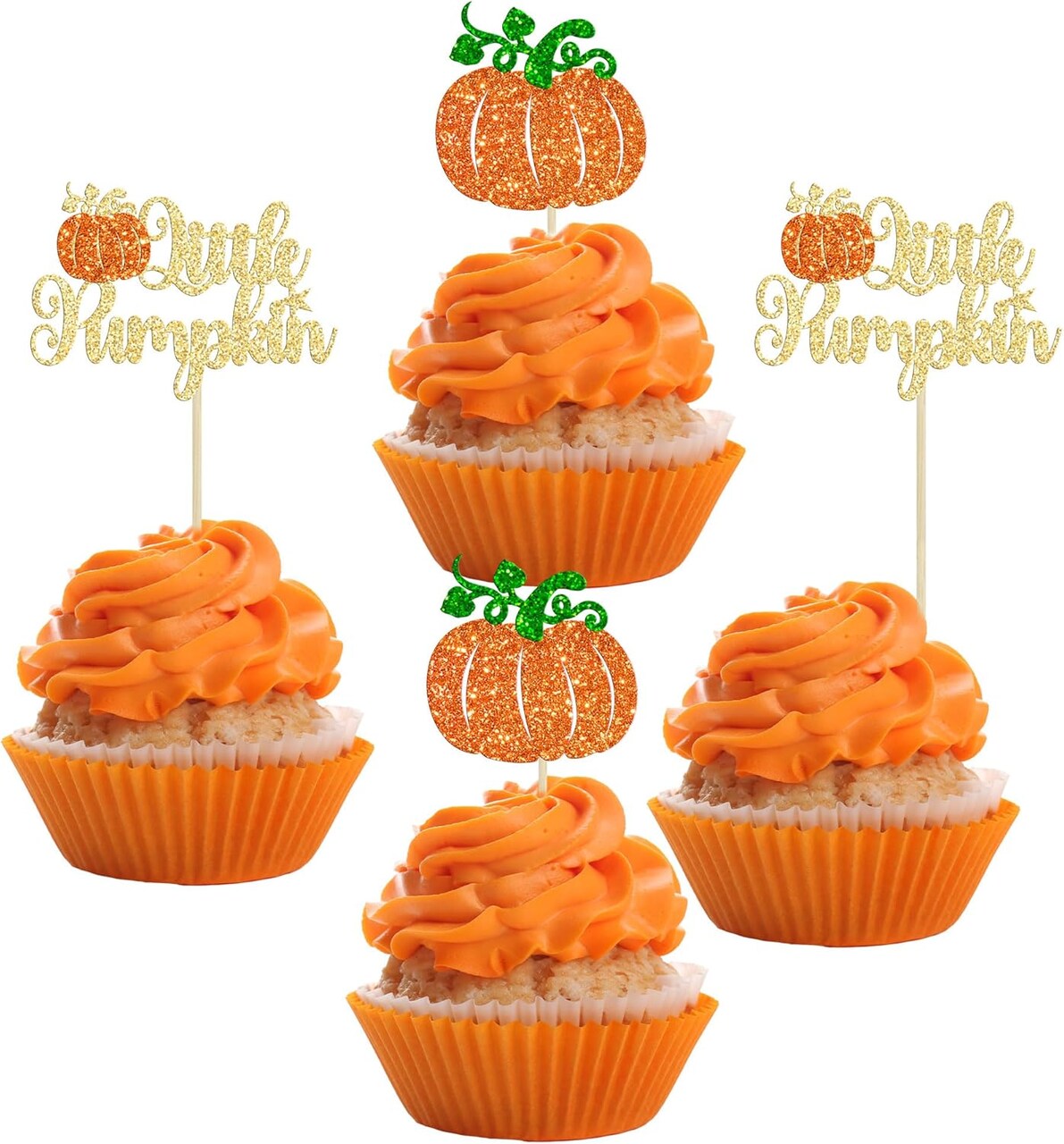 24Pcs Little Pumpkin Cupcake Toppers Glitter Baby Shower Fall Theme